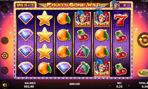Fruits Gone Wild Supreme base game screenshot showing reels and features