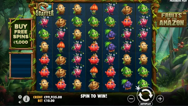 Fruits of the Amazon base game screenshot showing reels and features