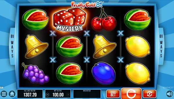 Fruity Gold 81 base game screenshot showing reels and features