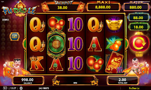 Fu Dao Le base game screenshot showing reels and features