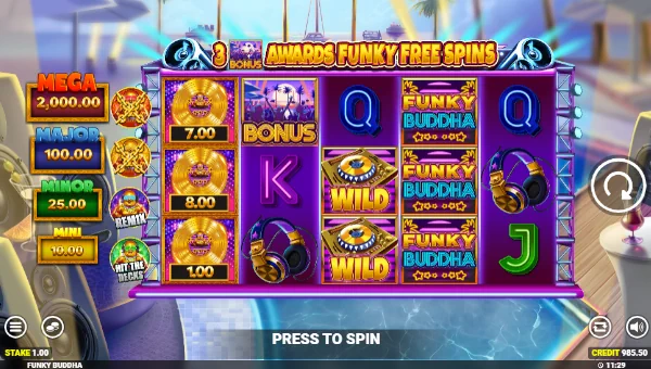 Funky Buddha base game screenshot showing reels and features