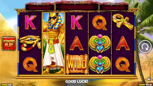 Funky Pharaoh Jackpot King base game screenshot showing reels and features