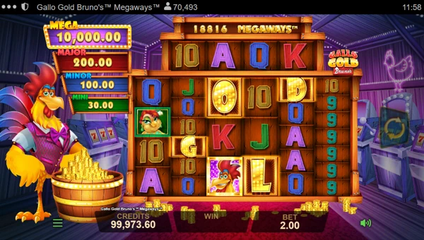 Gallo Gold Brunos Megaways base game screenshot showing reels and features