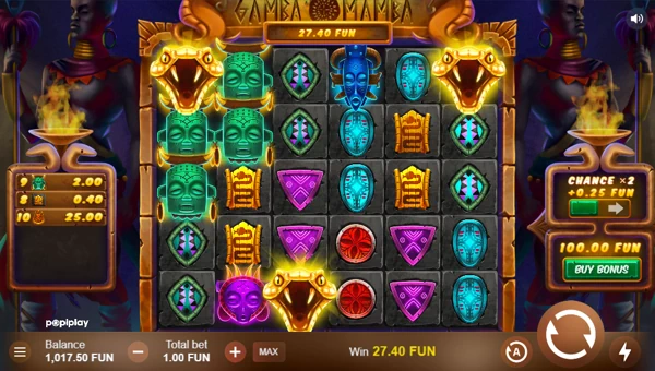 Gamba Mamba base game screenshot showing reels and features