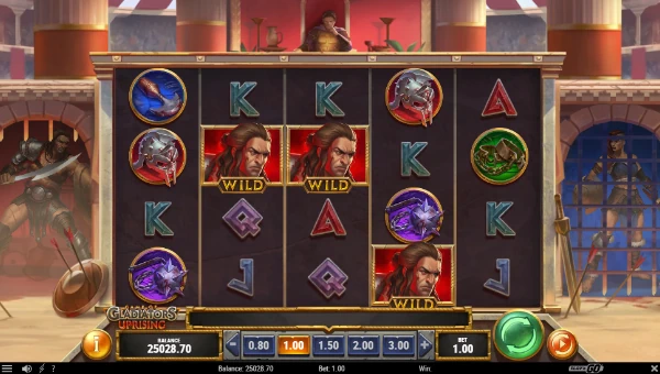 Game of Gladiators Uprising base game screenshot showing reels and features