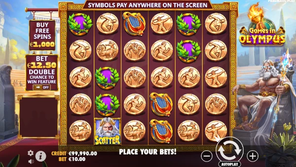 Games in Olympus base game screenshot showing reels and features