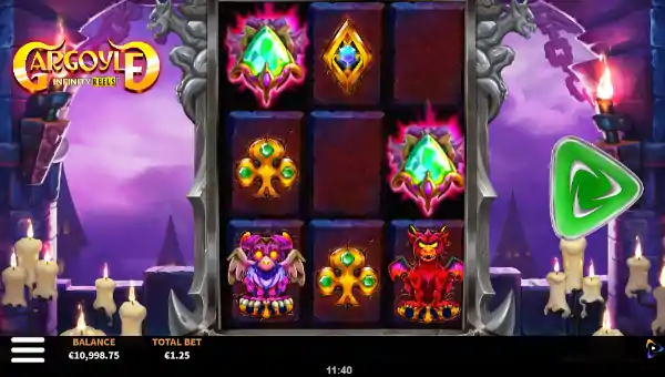 Gargoyle Infinity Reels base game screenshot showing reels and features