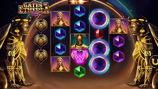 Gates of Etherea base game screenshot showing reels and features