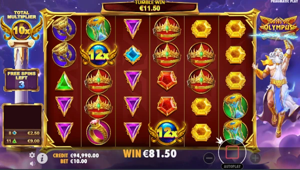 Screenshot of Gates of Olympus Super Scatter slot demo showing reels and bonus game features
