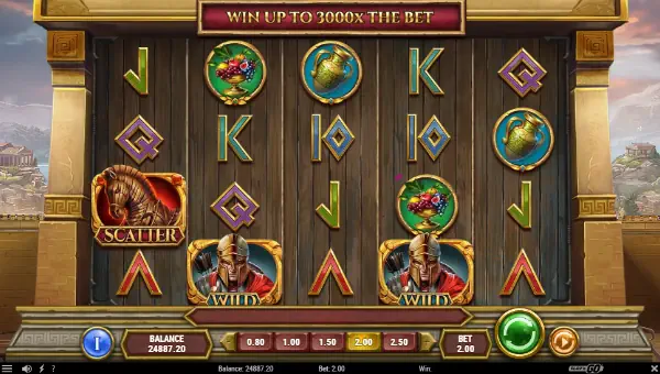 Gates of Troy base game screenshot showing reels and features