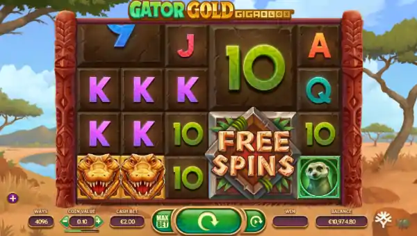 Gator Gold Gigablox base game screenshot showing reels and features