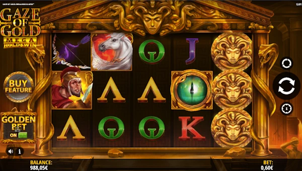 Gaze of Gold base game screenshot showing reels and features