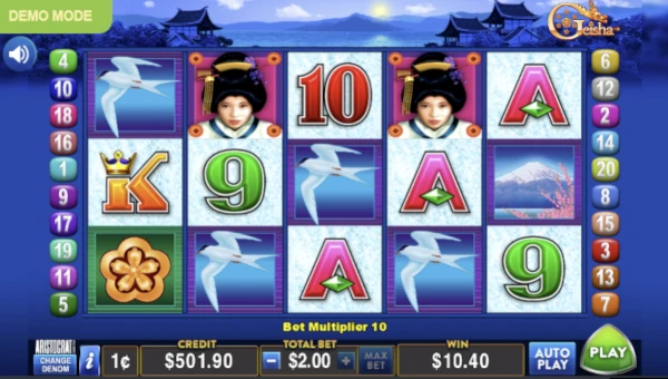 Geisha base game screenshot showing reels and features