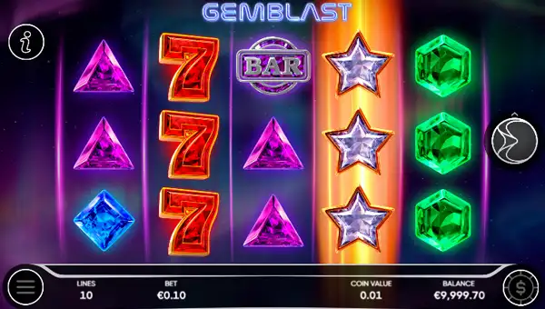Gem Blast base game screenshot showing reels and features