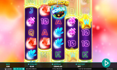 Gem Zone base game screenshot showing reels and features