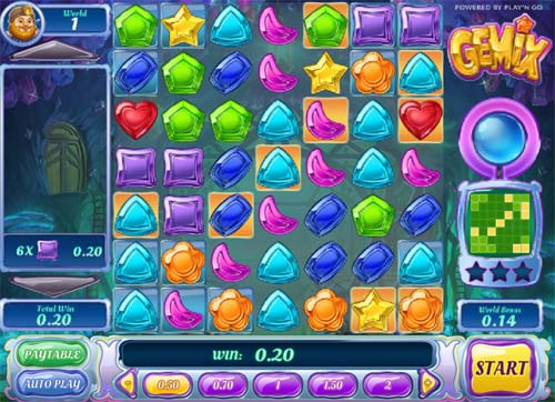 Gemix base game screenshot showing reels and features