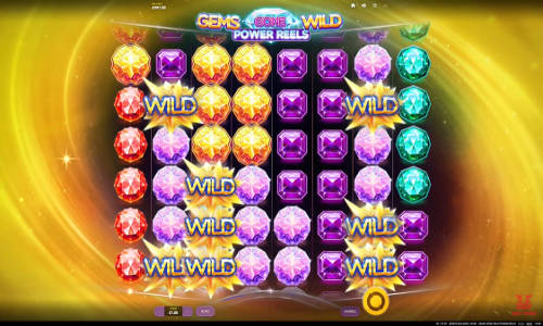 Gems Gone Wild Power Reels base game screenshot showing reels and features