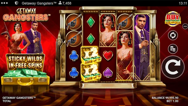 Getaway Gangsters base game screenshot showing reels and features