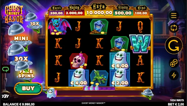 Ghost Money Manor base game screenshot showing reels and features