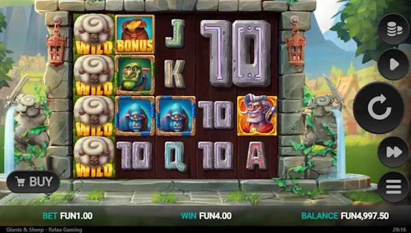 Giants and Sheep base game screenshot showing reels and features