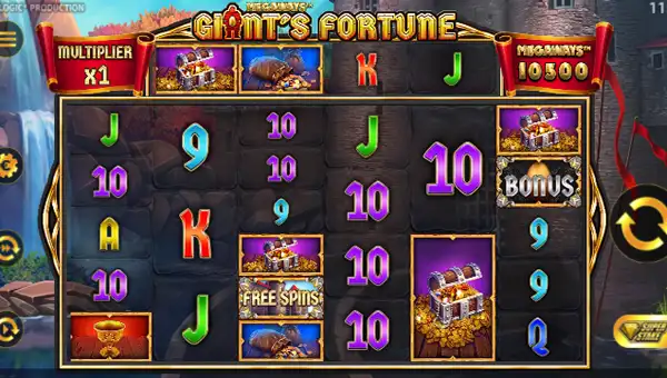 Giants Fortune Megaways base game screenshot showing reels and features