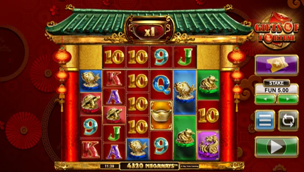 Gifts of Fortune Megaways base game screenshot showing reels and features