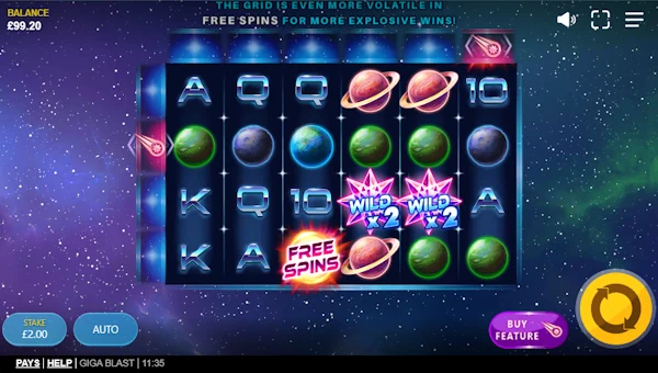 Giga Blast base game screenshot showing reels and features