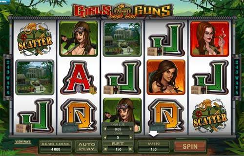 Girls With Guns base game screenshot showing reels and features