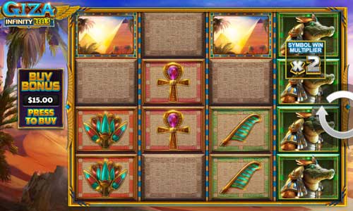 Giza Infinity Reels base game screenshot showing reels and features
