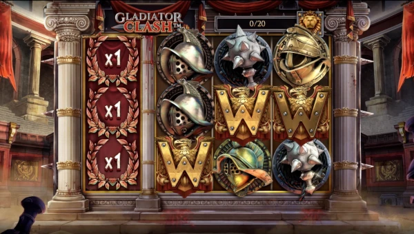 Gladiator Clash base game screenshot showing reels and features