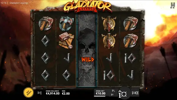 Gladiator Legends base game screenshot showing reels and features