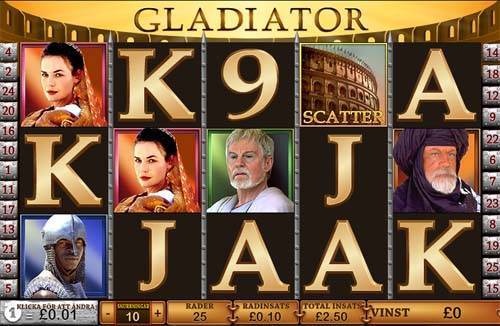 Gladiator base game screenshot showing reels and features