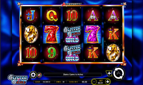 Glitter Gems base game screenshot showing reels and features