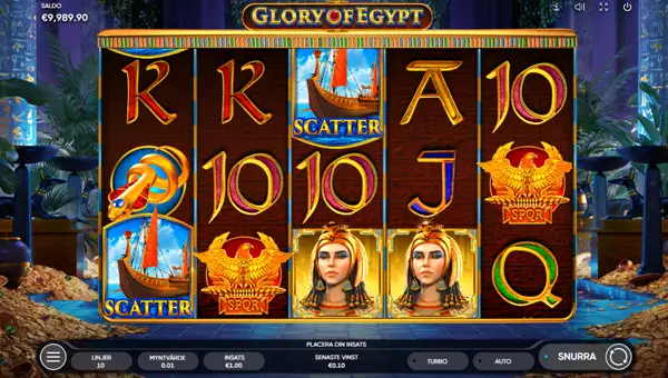 Glory of Egypt base game screenshot showing reels and features