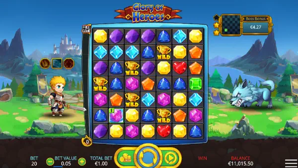 Glory of Heroes base game screenshot showing reels and features