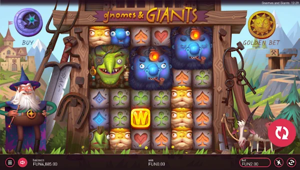 Gnomes and Giants base game screenshot showing reels and features