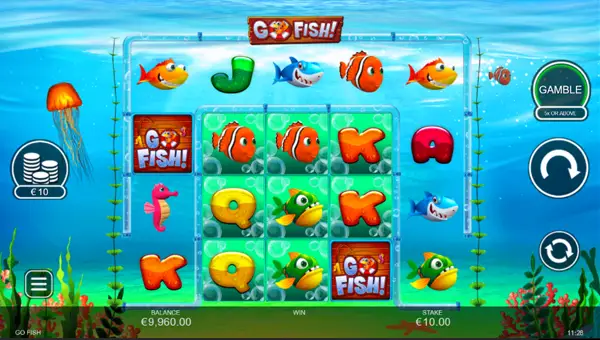 Go Fish base game screenshot showing reels and features