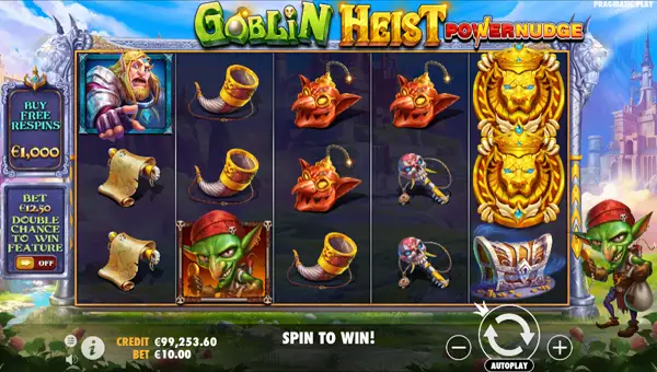 Goblin Heist Powernudge base game screenshot showing reels and features