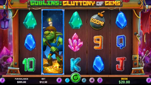 Goblins Gluttony of Gems base game screenshot showing reels and features