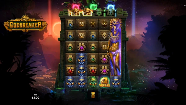 Screenshot of Godbreaker slot demo showing reels and bonus game features