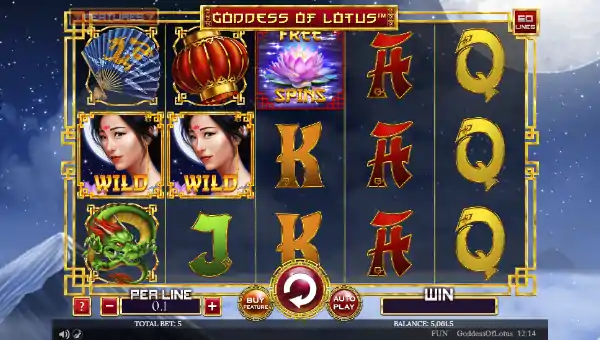 Goddess of Lotus base game screenshot showing reels and features