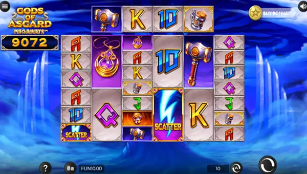 Gods of Asgard Megaways base game screenshot showing reels and features