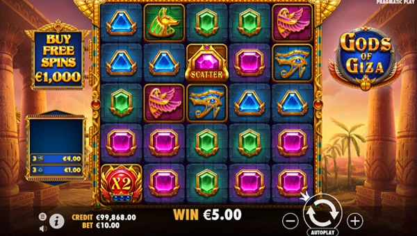Gods of Giza base game screenshot showing reels and features