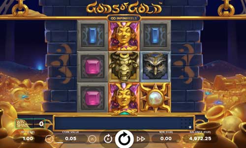 Gods of Gold INFINIREELS base game screenshot showing reels and features