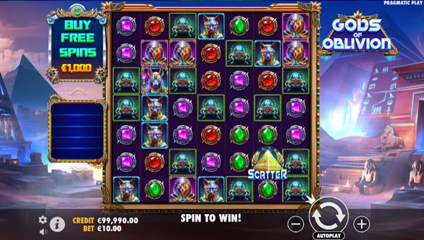 Gods of Oblivion base game screenshot showing reels and features
