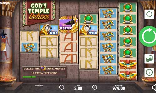 Gods Temple Deluxe base game screenshot showing reels and features