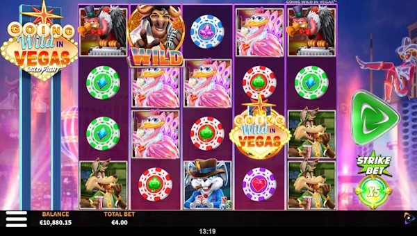 Going Wild in Vegas Wild Fight base game screenshot showing reels and features