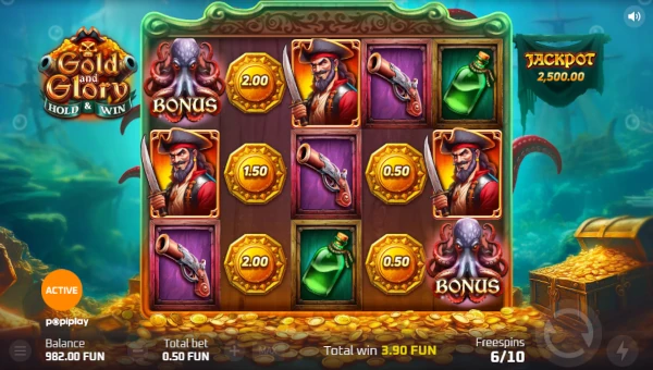 Bonus Game and Free Spins in Gold and Glory Hold and Win Slot by Popiplay