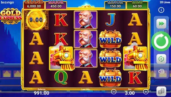 Gold Express base game screenshot showing reels and features