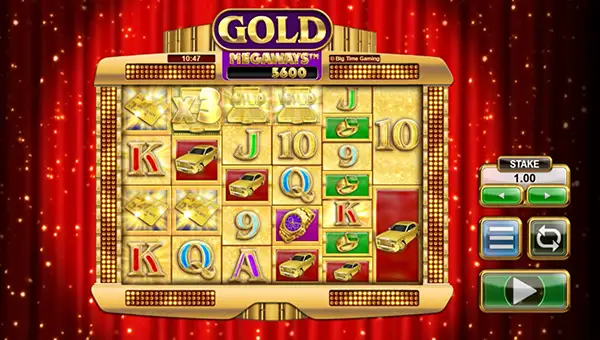 Gold Megaways base game screenshot showing reels and features